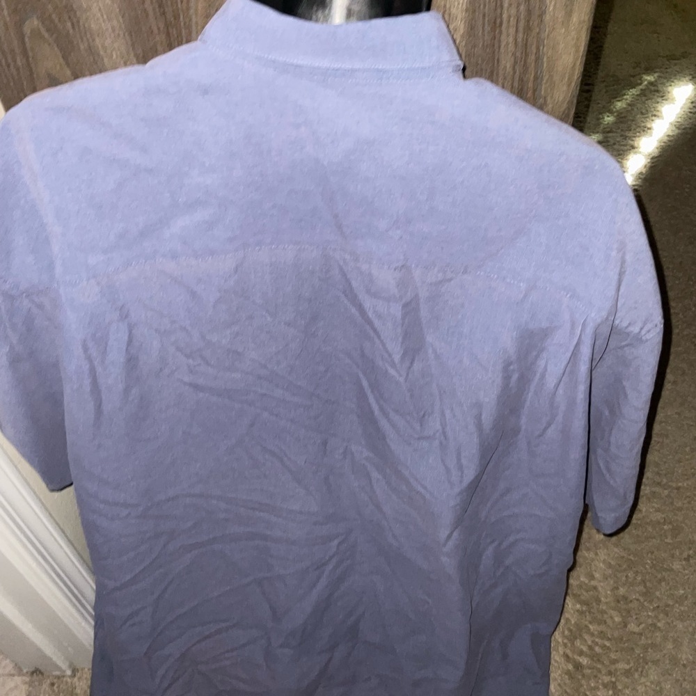 Men’s used size XL bamboo cat button front purple shirt Hawaiian style - Picture 5 of 5